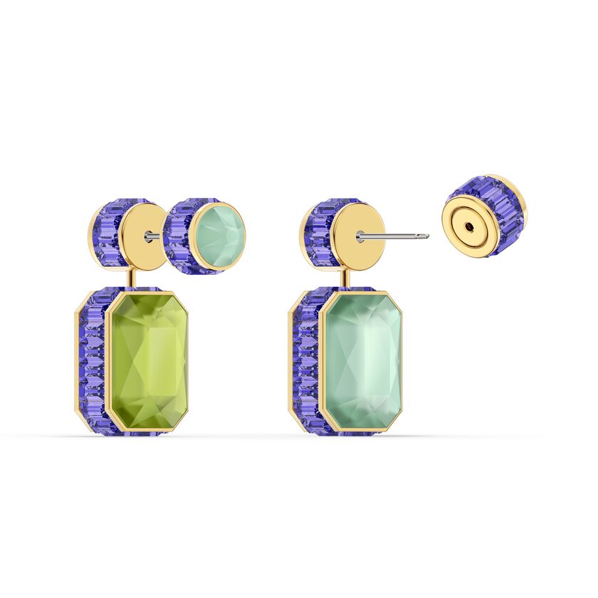 Orbita earrings, Asymmetrical, Octagon cut crystals, Multicolored, Gold-tone plated